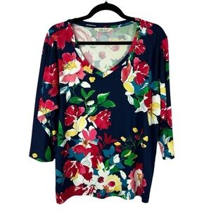 The Pioneer Woman Floral Colourful 3/4 Sleeves Top Large Blue Multicolour